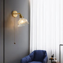Axyaa Clear Glass Wall Light Fixture with Pull Chain Switch & LED Rotation