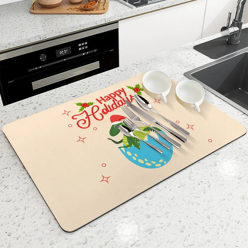 Axyaa Christmas Coffee Drying Mat Set - Absorbent Placemats for Table Cup Drying