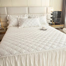 Axyaa Quilted Bed Skirt Mattress Protector Bedspread Solid Color Skin-friendly