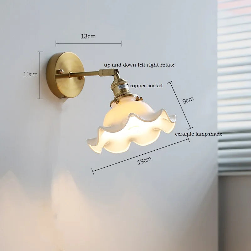 Axyaa White Ceramic Flower Wall Sconce Light for Home Indoor Lighting
