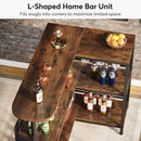 Axyaa L-Shaped Home Bar Unit with Storage Shelves and Wine Glasses Holder