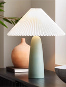 Axyaa White/Green Ceramic Table Lamp with LED Light & Pleated Lampshade