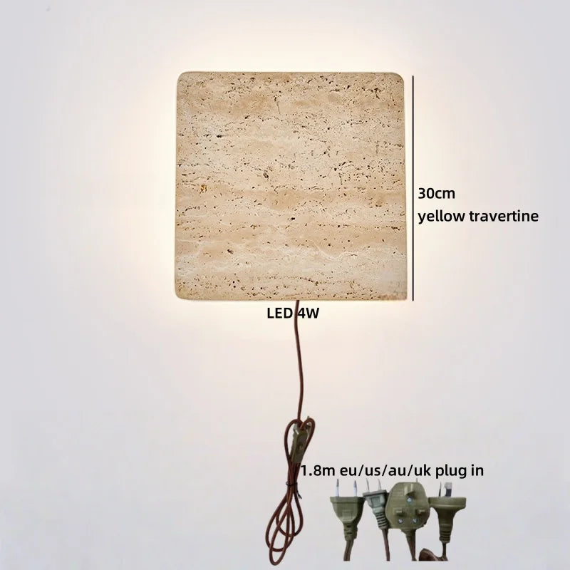 Axyaa Wabi Sabi Indoor LED Wall Sconce Yellow Travertine Stone Bedside Lamp