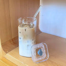 Axyaa Transparent Glass Coffee Cup with Lid and Straw, Heat Resistant Drinkware