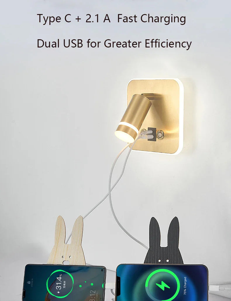 Axyaa Led Wall Sconce Lamp Touch Switch USB Tri-color Diammable Lights
