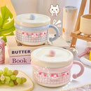Axyaa Stainless Steel Ramen Bowl with Lid, Large Capacity, Kawaii Design