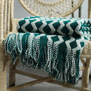 Axyaa Boho Knit Tassel Throw Blanket Green