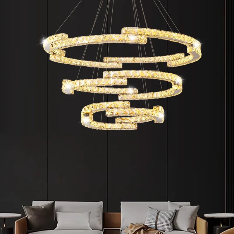 Axyaa Crystal Circular Living Room Pendant Chandelier