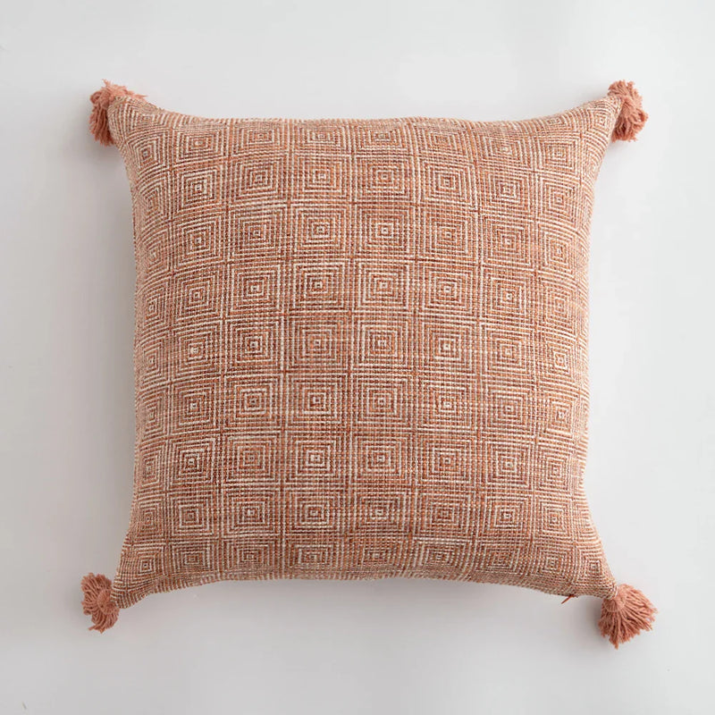 Orange Linen Tassels Cushion Cover by Axyaa: Decorative Pillow for Living Room, Bed, Sofa
