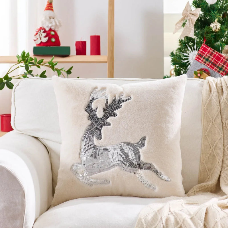 Axyaa Christmas Deer Star Pillow Cover - Cozy Soft Plush Striped 45x45cm