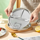 Axyaa Stainless Steel 3 Compartment Round Dinner Plate, Stackable Fruit Salad Tray