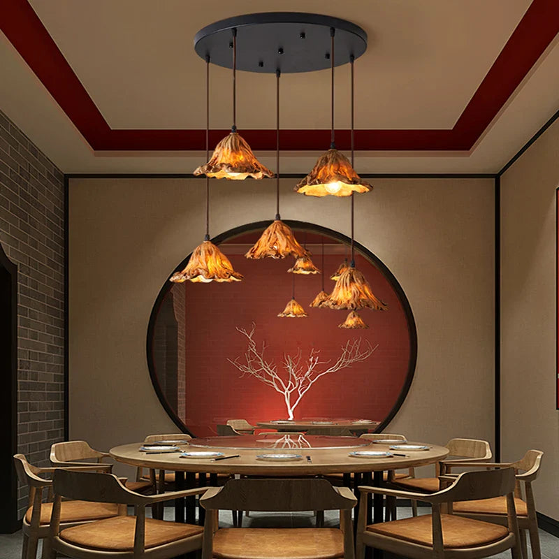 Axya Lotus Leaf Pendant Lights: Retro LED Hanging Lamp for Home Decor