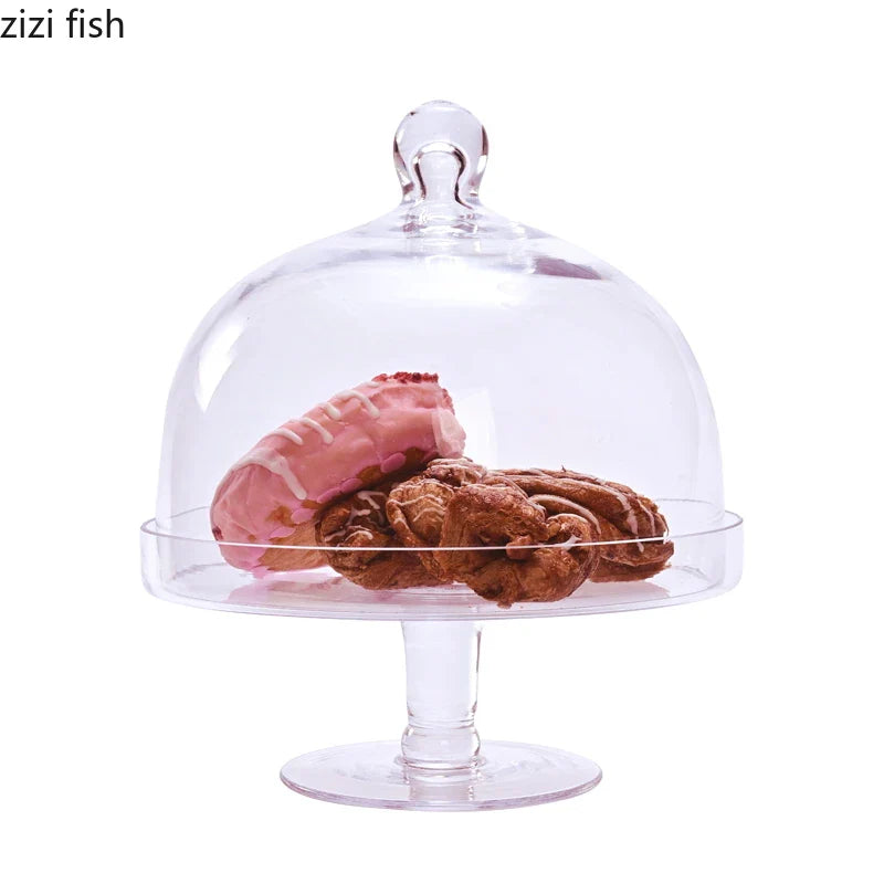 Axya High Cake Stand with Glass Cover: Elegant Dessert Display Tray for Cakes & Snacks