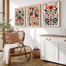 Retro Scandinavian Flower Birds Canvas Wall Art Print by Axyaa