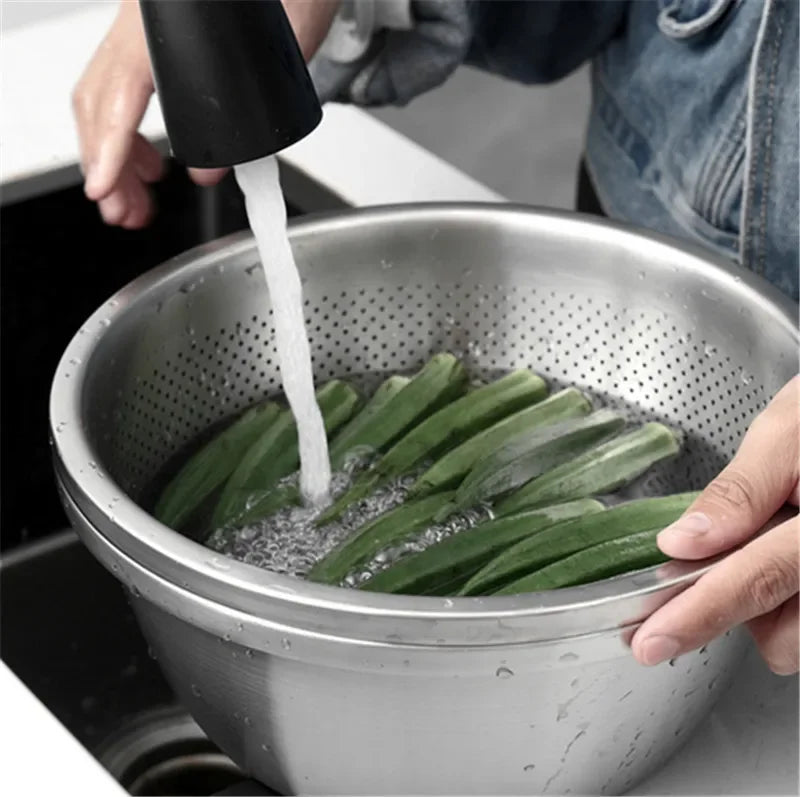 Axya Stainless Steel Drain Basket Vegetable Washing Basin and Filter Net