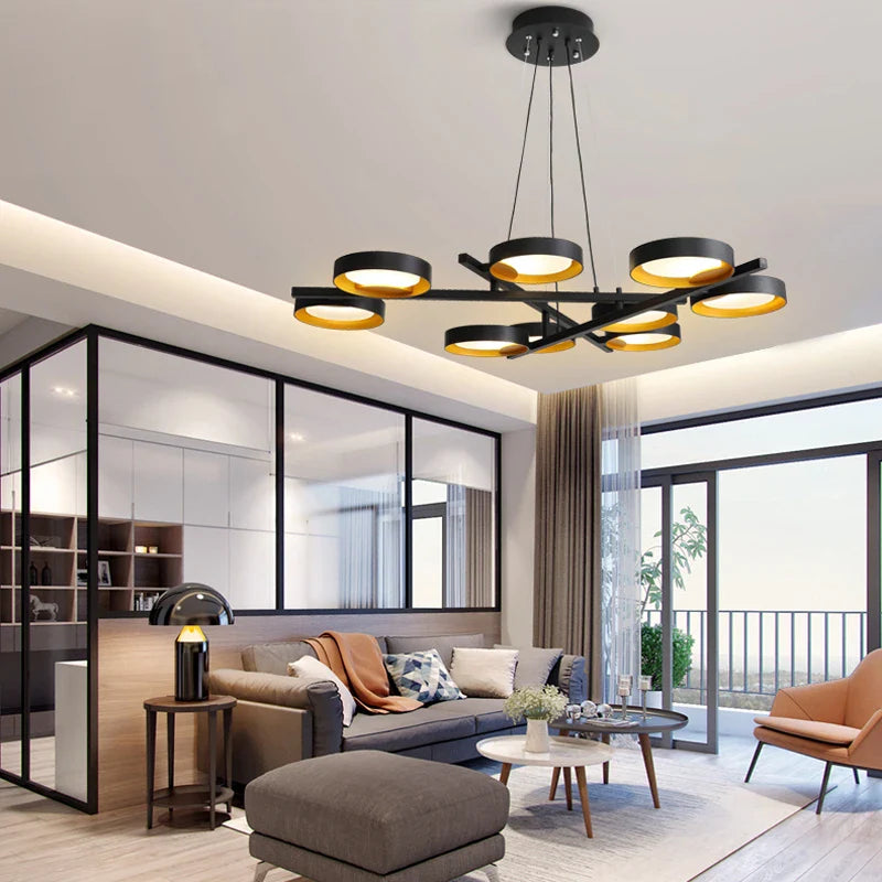 Axyaa Metal Acrylic LED Chandelier Modern Pendant Light Living Room Wall Lamp