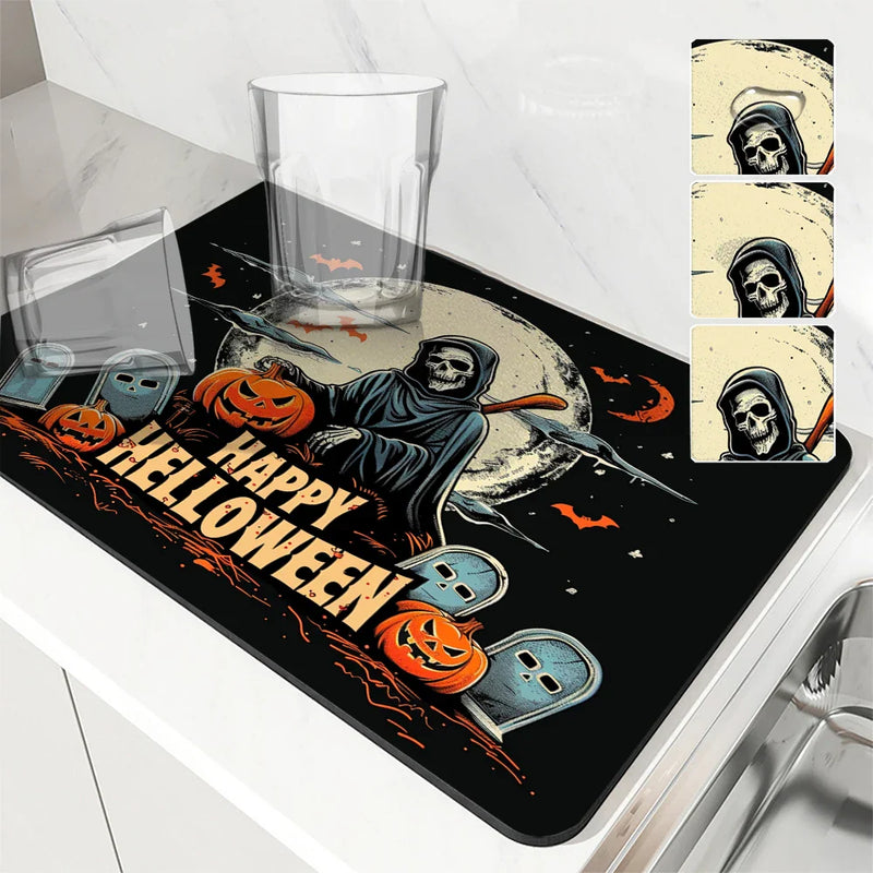 Axyaa Halloween Drying Mat - Absorbent Placemat for Table Cup Drying