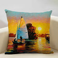 Axyaa Ocean Landscape Flower Sofa Cushion Cover Linen Pillowcase Home Decor