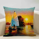 Axyaa Ocean Landscape Flower Sofa Cushion Cover Linen Pillowcase Home Decor