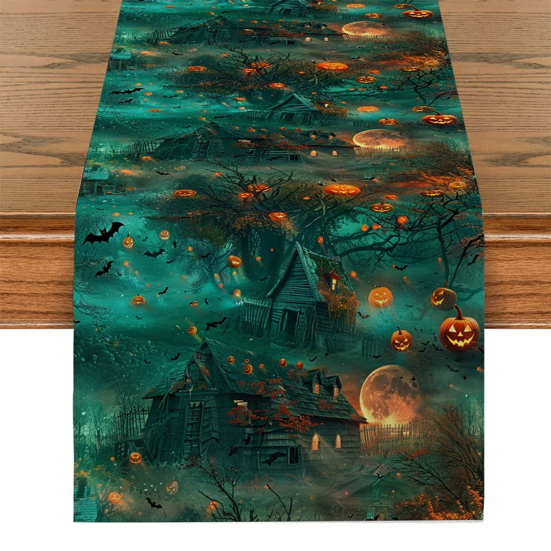 Axyaa Spooky Pumpkin Head Table Runner for Halloween Party Décor