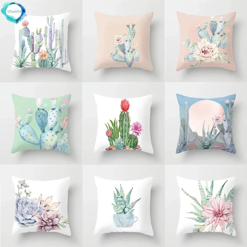 Axyaa Cactus Flower Succulent Plant Pillow Cover - Home Decorative Cushion Cover