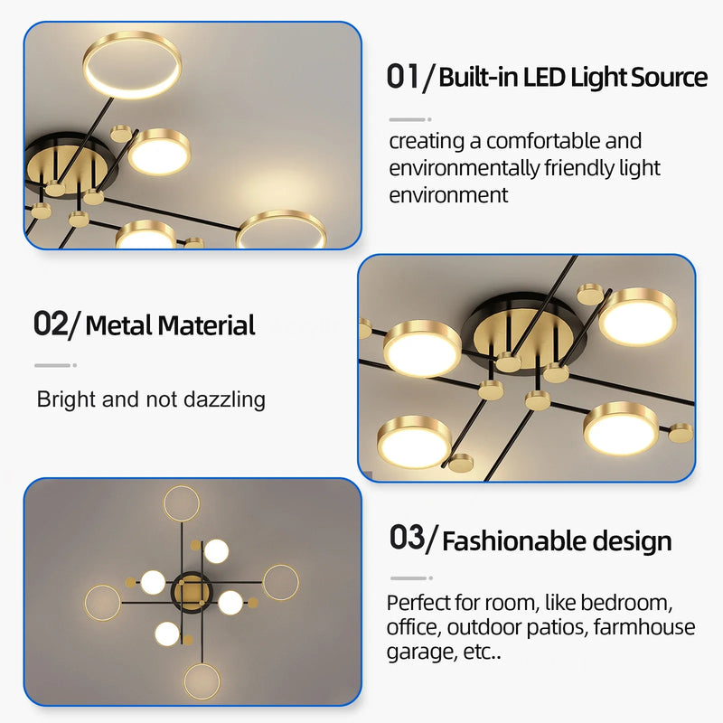 Axyaa Black Gold 8-Light Remote Chandelier - Dimmable for Living Room, Bedroom & Hotel