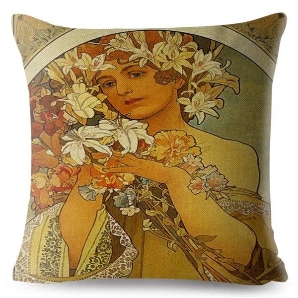 Beige Art Nouveau Gallery Cushion Cover for Home Decor - Axyaa