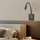 Axyaa Gooseneck Wall Lamp with USB Port & Switch, Bedroom Reading Light