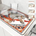 Axyaa Flower Print Drying Mat: Absorbent, Anti-Slip Placemat for Table Cups