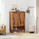 Axyaa 5-Tier Rattan Shoe Cabinet, Ventilated Doors, 25-Pair Shoe Rack