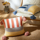 Axyaa Blue Pink Tassles Knit Pillow Cover 45x45cm Stripe Soft Living Bedroom