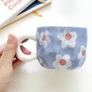 Axyaa Hand Pinched Ceramic Flower Mug, Irregular Design, Colorful Breakfast Cup