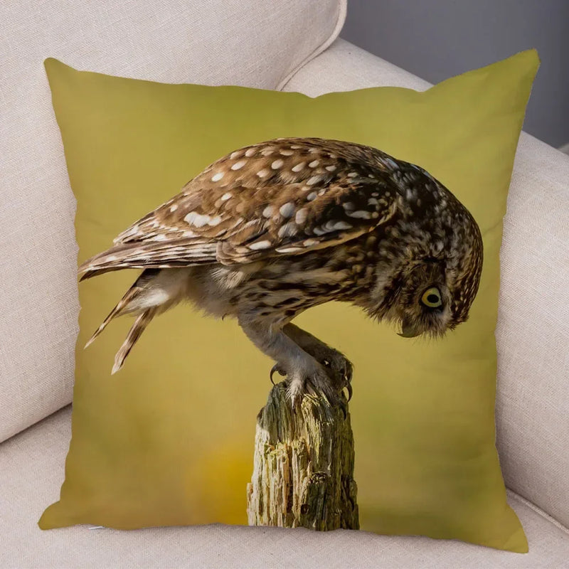 Axyaa Wild Owl Cushion Cover: Decorative Sofa Pillowcase for Home and Children's Room