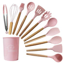 Axyaa 12PCS Silicone Kitchen Utensils Set with Wooden Handle - Non-Stick Cookware & Egg Beaters
