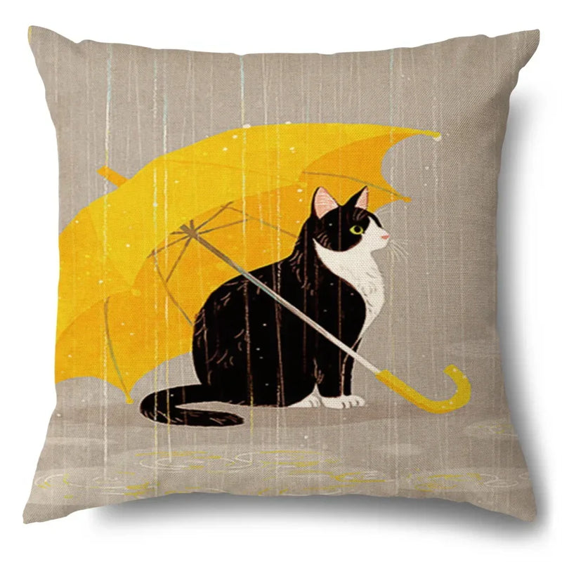 Axyaa Cartoon Kitty Cat Linen Pillowcase for Bed, Couch, and Sofa Décor