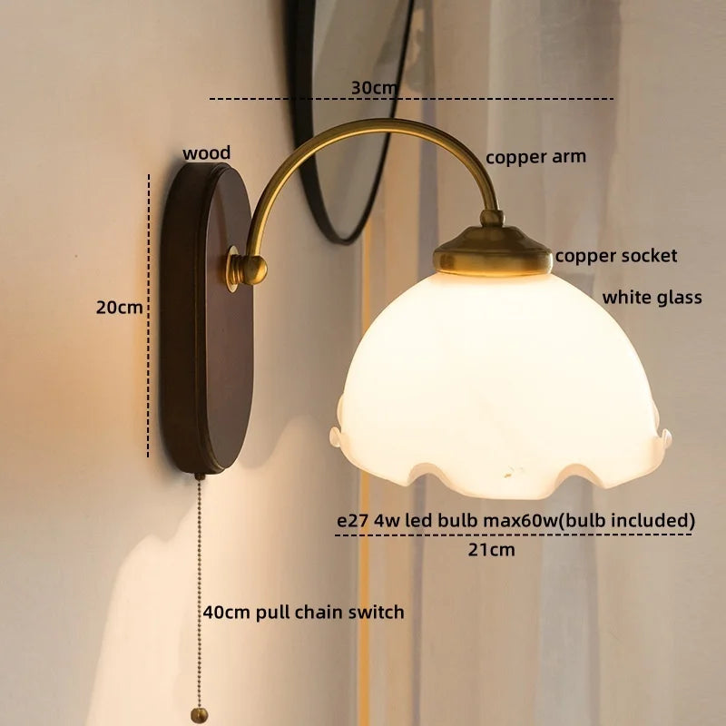 Axyaa Nordic Glass Copper LED Wall Light for Bedroom Bathroom Living Room