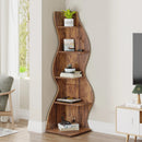 Rustic 5-Tier Corner Bookshelf by Axyaa: Stylish Storage Rack and Plant Stand