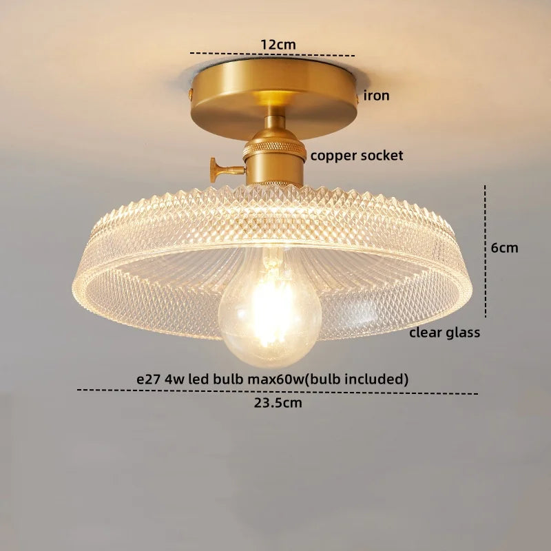 Axyaa Glass Copper LED Ceiling Light Fixture Simple Art Bedroom Living Room Chandelier
