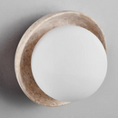 Axyaa Nordic LED Wall Light - White Glass Yellow Travertine Wood Canopy