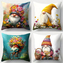 Axyaa Whimsical Gnome & Floral Throw Pillow Covers, 45x45cm Garden Scene Butterflies