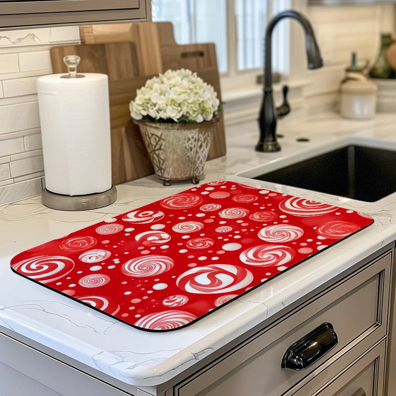 Axyaa Christmas Candy Dots Absorbent Mat - Antiskid Quick Dry Kitchen & Bathroom Drain Pad