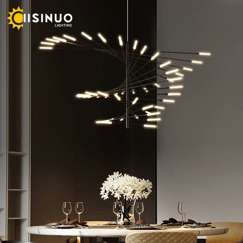 Axyaa Firework Shape LED Chandelier in Gold Black for Home Living Room Kitchen