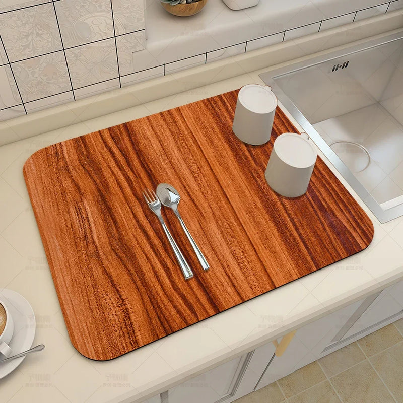Axyaa Wood Grain Print Placemat Set for Kitchen Tableware, Coffee, and Draining Mats.