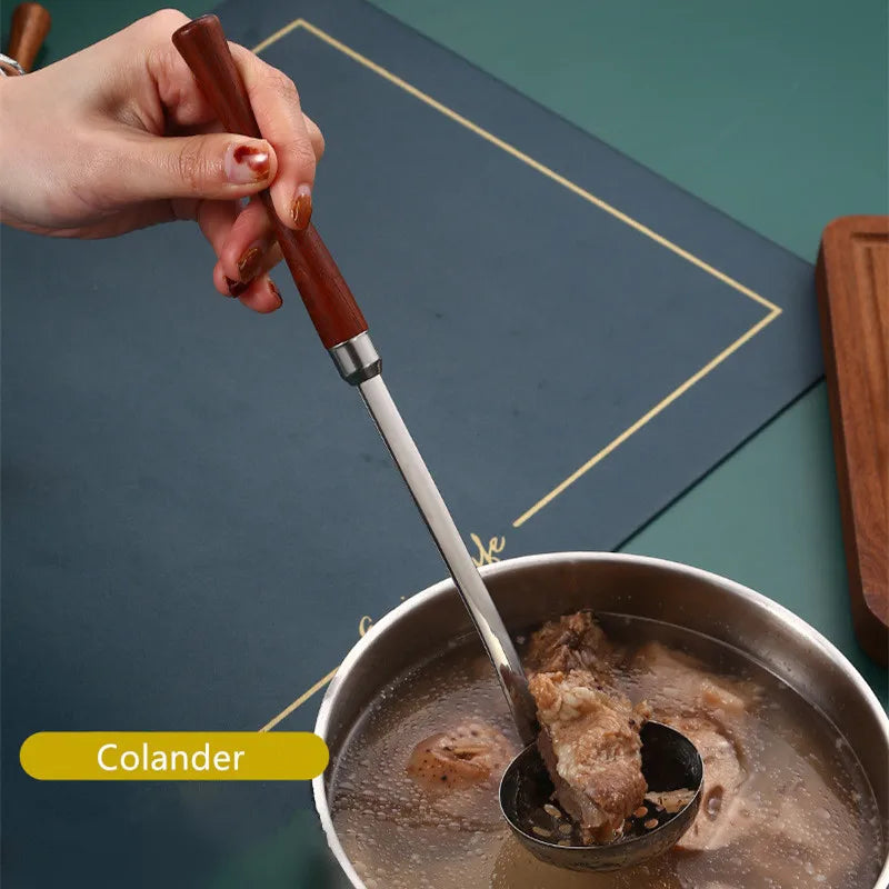 Axyaa Wooden Handle Skimmer Ladle Stainless Steel Tablespoons