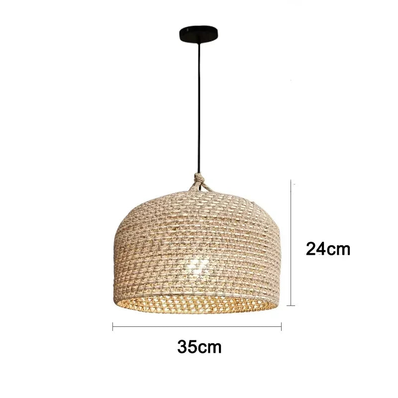 Axyaa Rope Rattan Chandelier: Wabi Sabi Retro Pendant Lights for Home Decor