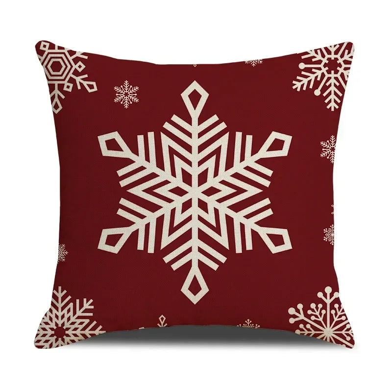 Axyaa Christmas Linen Print Throw Pillow Cover for Home Sofa, Living Room and Bedroom