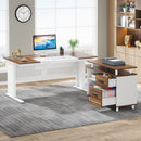 Axyaa Executive L-Shaped Desk with File Cabinet, Storage Shelves & Drawers