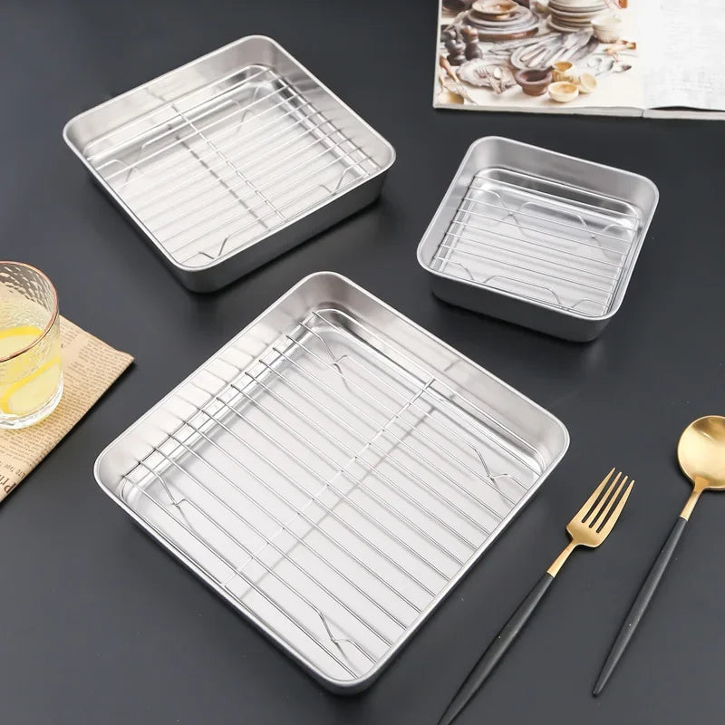 Axya Stainless Steel Square Draining Tray with Lid