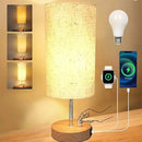 Axyaa Dimmable Bedside Lamp with USB Ports, Rechargeable Fabric Shade