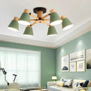 Axyaa Nordic Macaron Wooden Ceiling Light with E27 Bulbs, 3/6 Heads for Interior Lighting